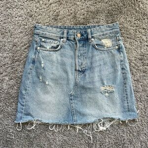 &Denim Distressed Blue Denim Skirt